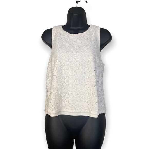 FOREVER21 knit Sleeveless white blouse double layer lace - Picture 1 of 14
